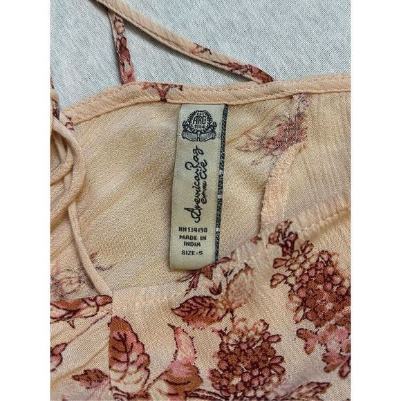 American Rag Cie Dusty Pink Floral Boho Elastic Waist Peasant Blouse Gypsy Size - Picture 4 of 7